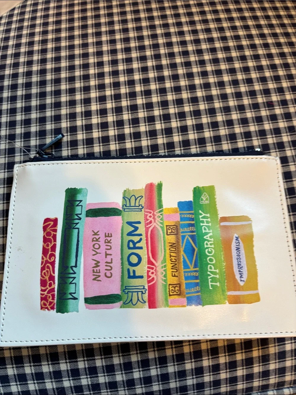 kate spade Cream Bookshelf pencil Pouch with Multicolor Book Spine Print